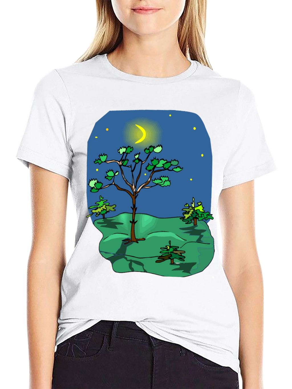 Cartoon Nature Scene Black T-Shirt