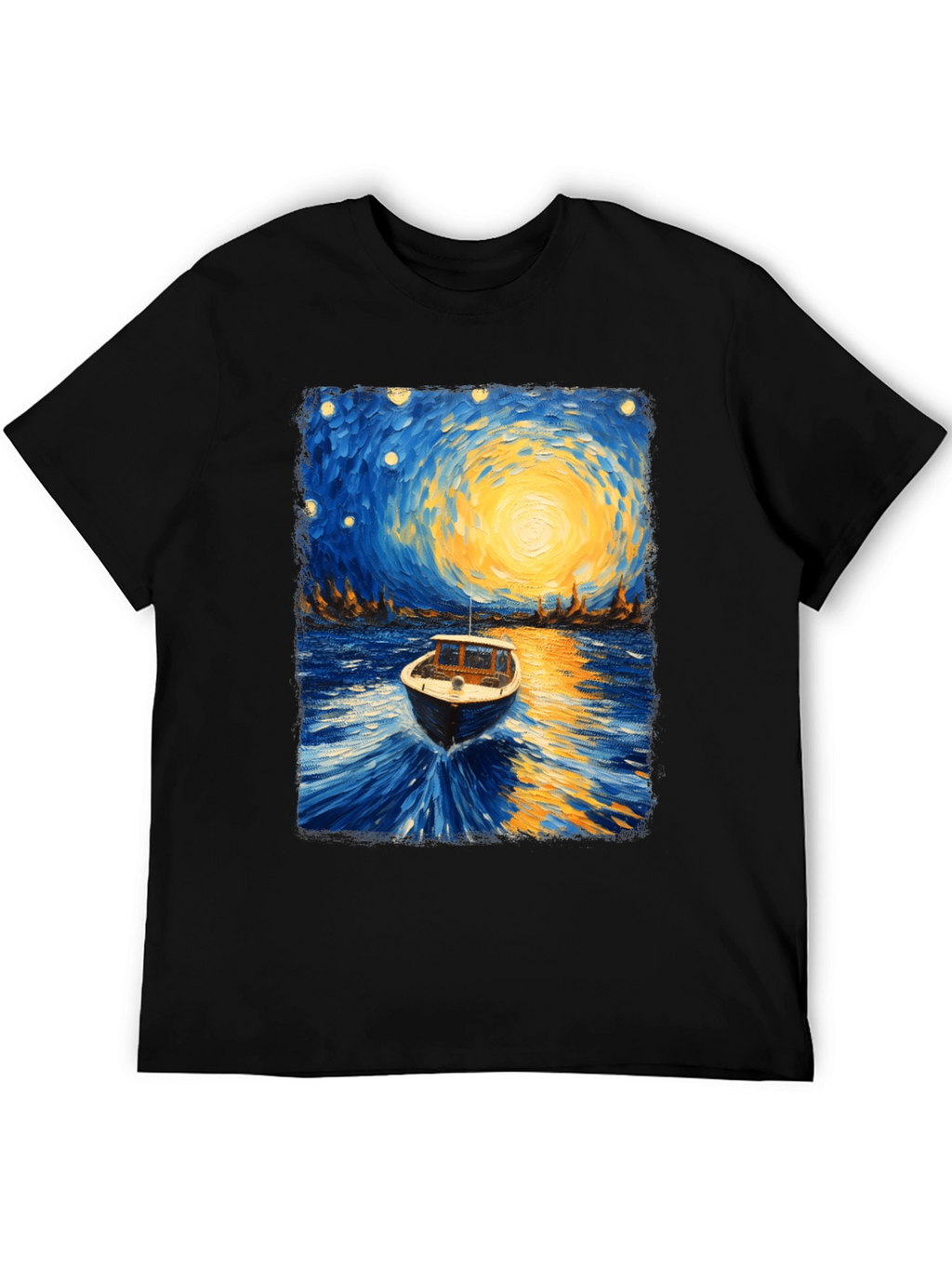Starry Night Boat Graphic T-Shirt