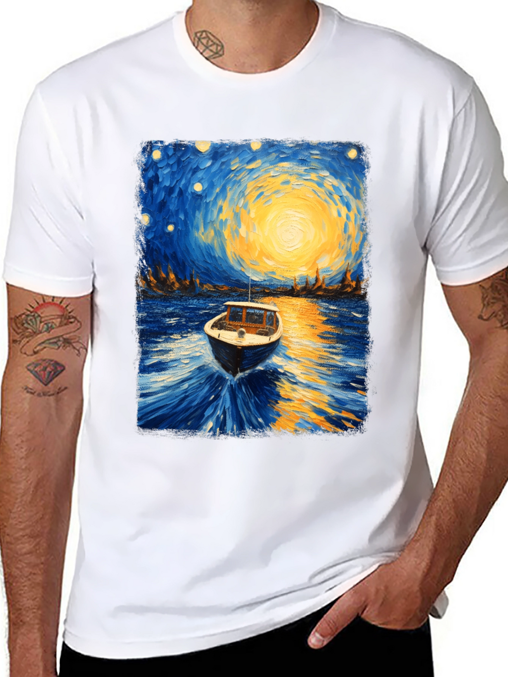 Starry Night Boat Graphic T-Shirt
