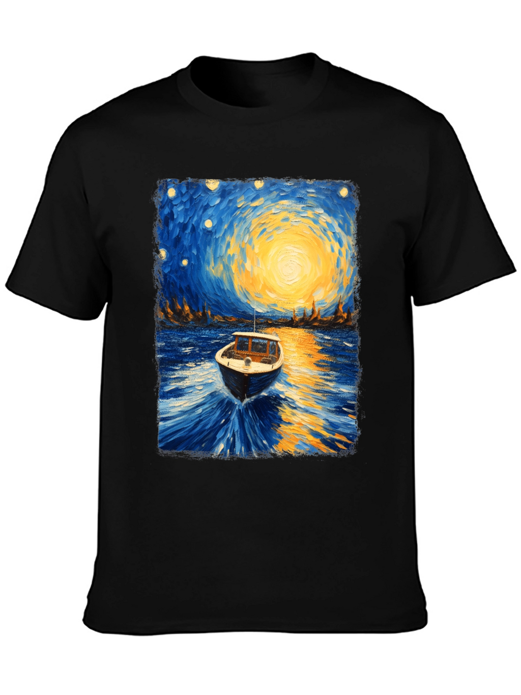 Starry Night Boat Graphic T-Shirt
