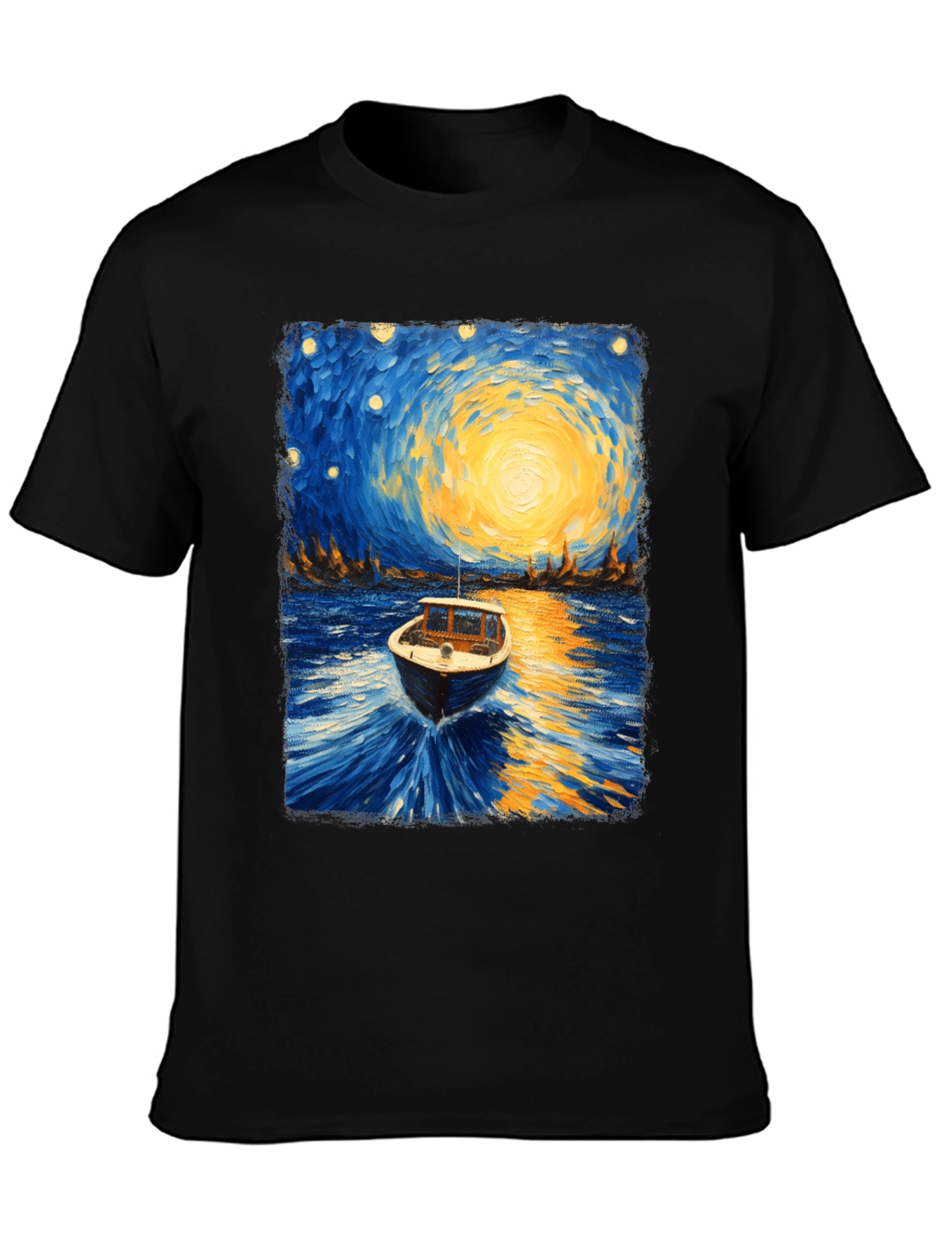 Starry Night Boat Graphic T-Shirt