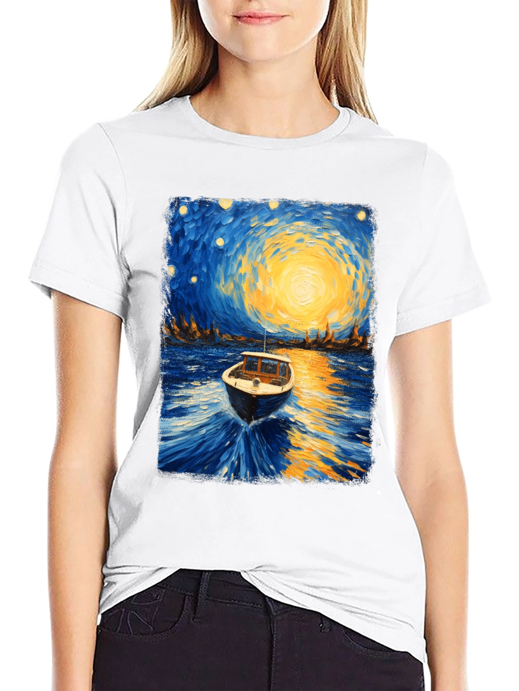Starry Night Boat Graphic T-Shirt