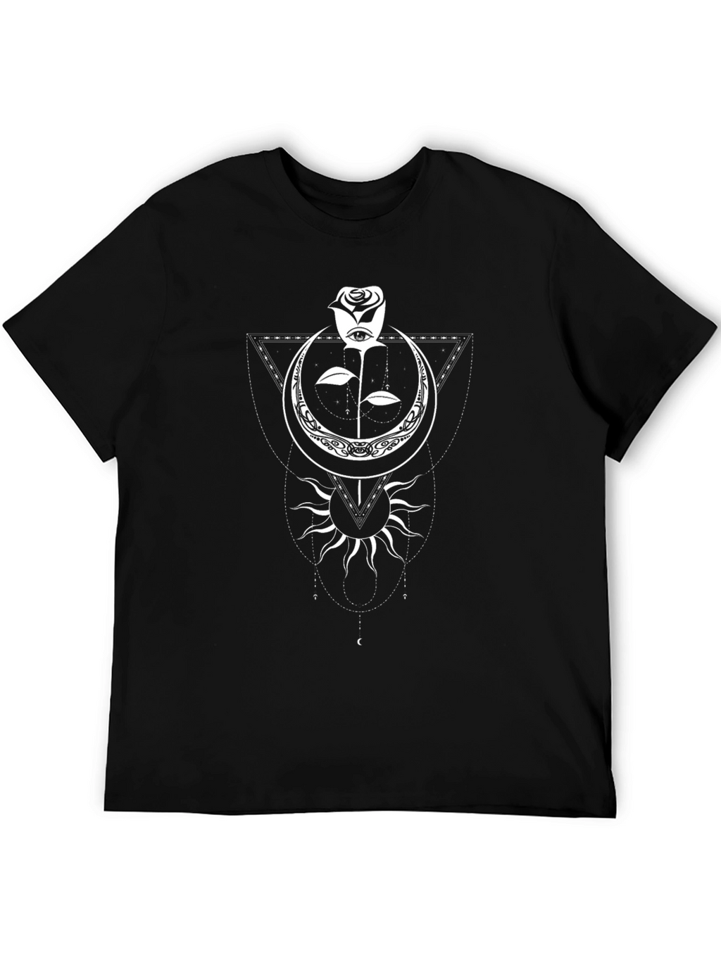 Mystic Rose & Moon Graphic Tee - Black Cotton