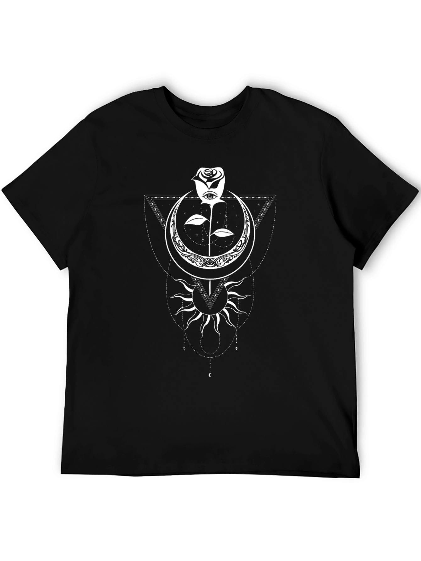 Mystic Rose & Moon Graphic Tee - Black Cotton