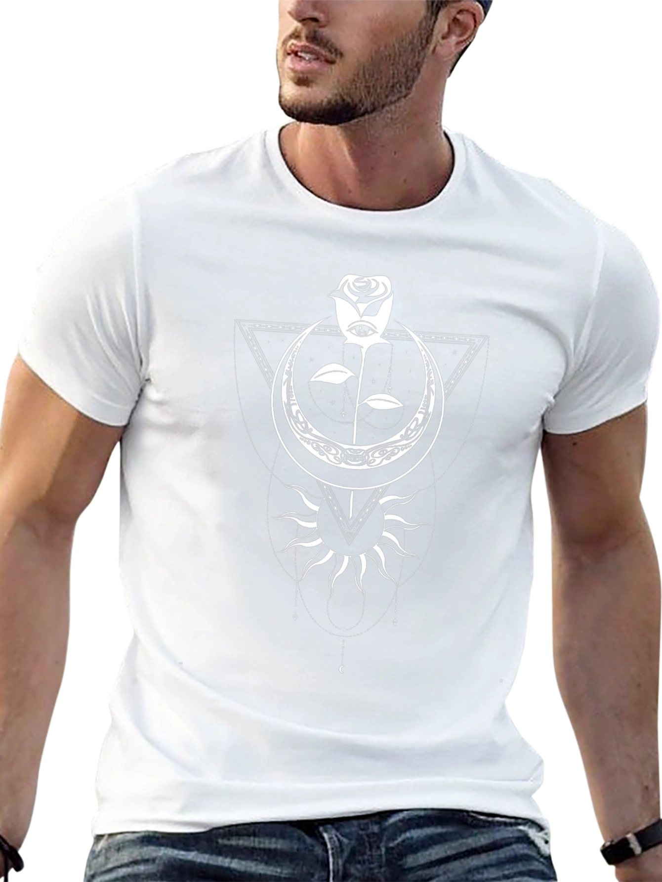 Mystic Rose & Moon Graphic Tee - Black Cotton