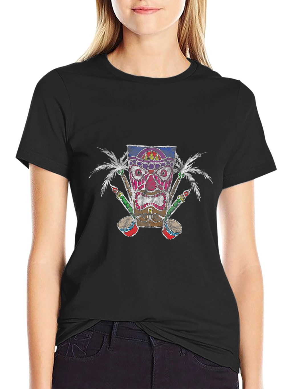 Tiki Mask Graphic Tee - Tropical Vibes