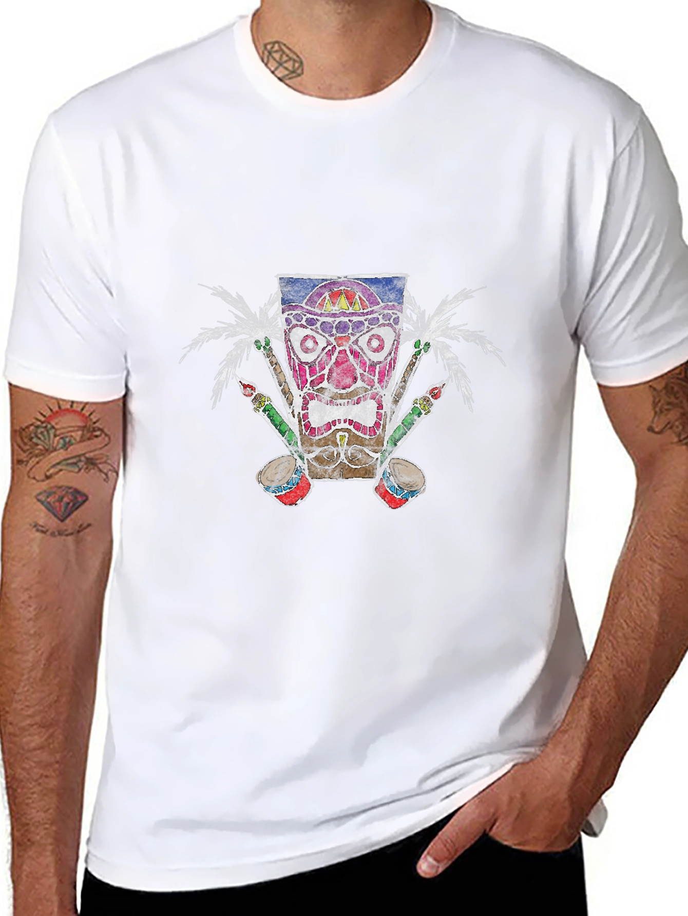 Tiki Mask Graphic Tee - Tropical Vibes