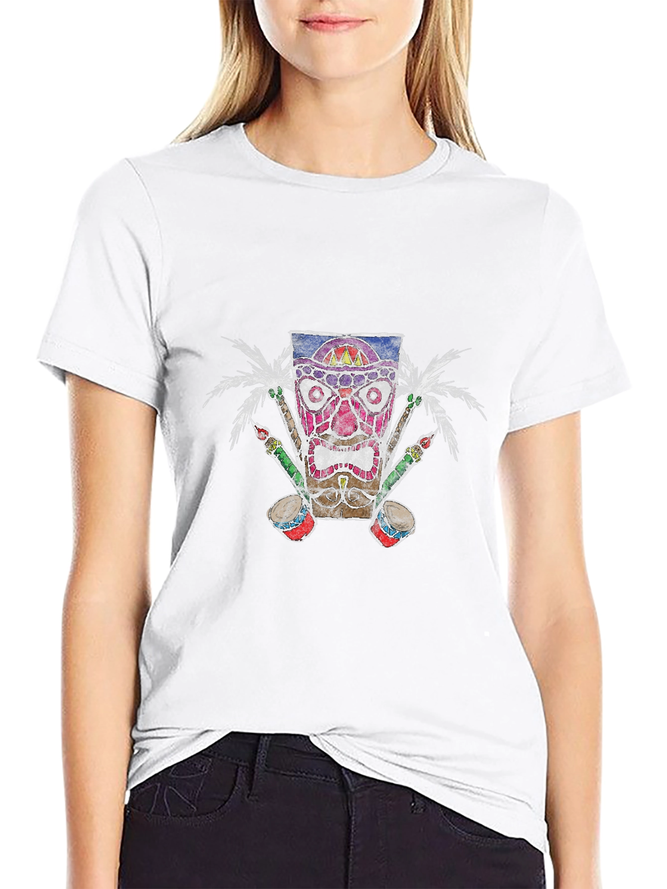 Tiki Mask Graphic Tee - Tropical Vibes