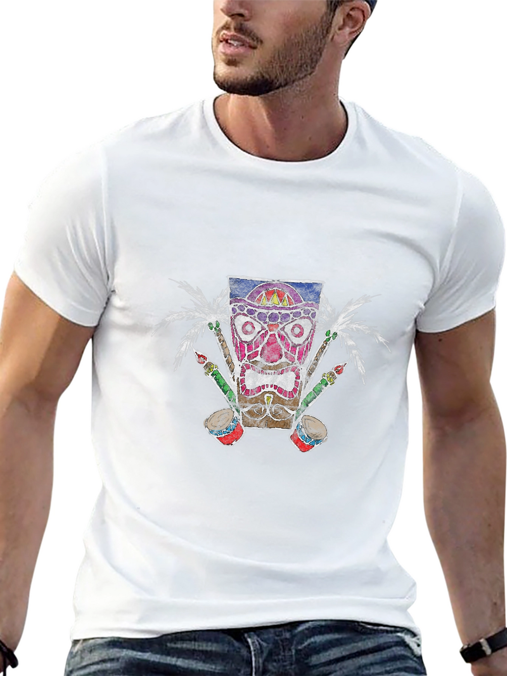Tiki Mask Graphic Tee - Tropical Vibes