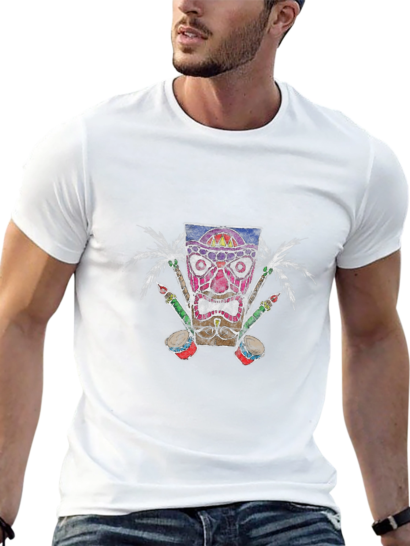 Tiki Mask Graphic Tee - Tropical Vibes
