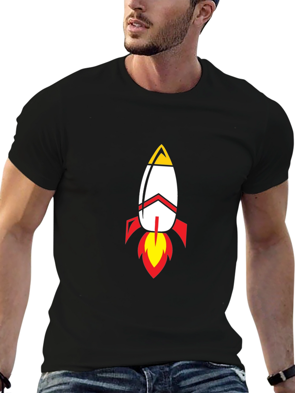 Rocket Graphic Black T-Shirt - Blast Off in Style!