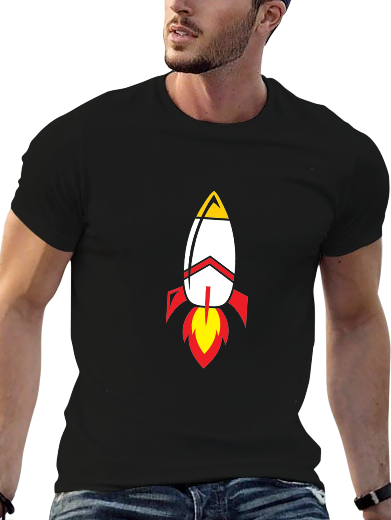 Rocket Graphic Black T-Shirt - Blast Off in Style!