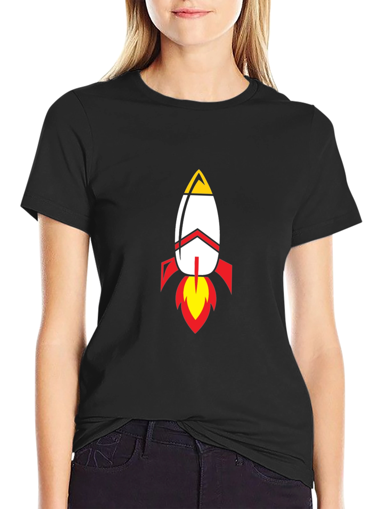 Rocket Graphic Black T-Shirt - Blast Off in Style!