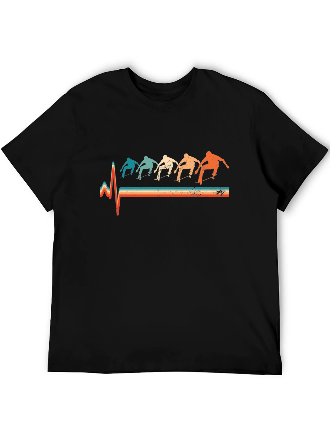 Retro Skateboarder Heartbeat T-Shirt - Black