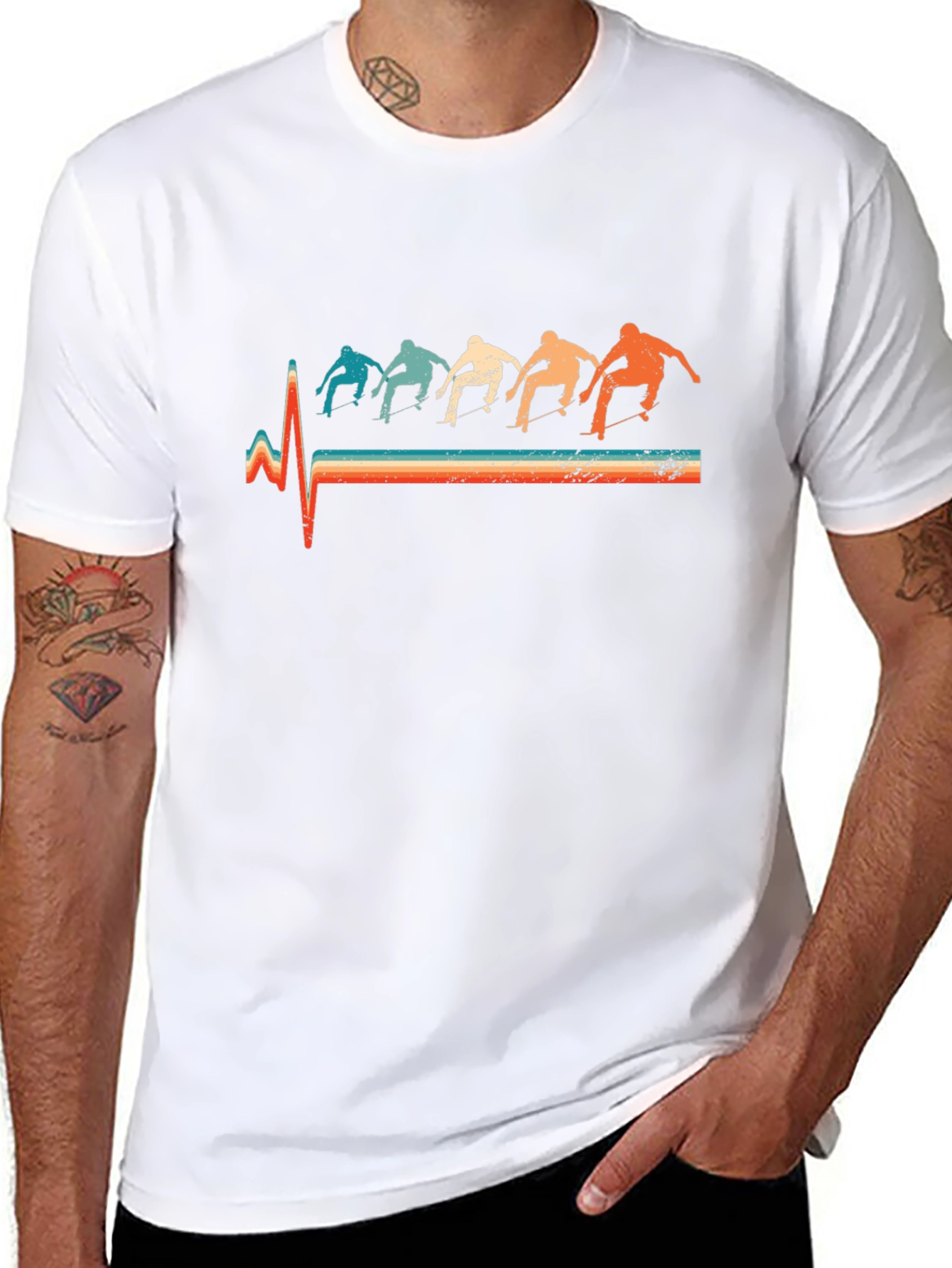 Retro Skateboarder Heartbeat T-Shirt - Black