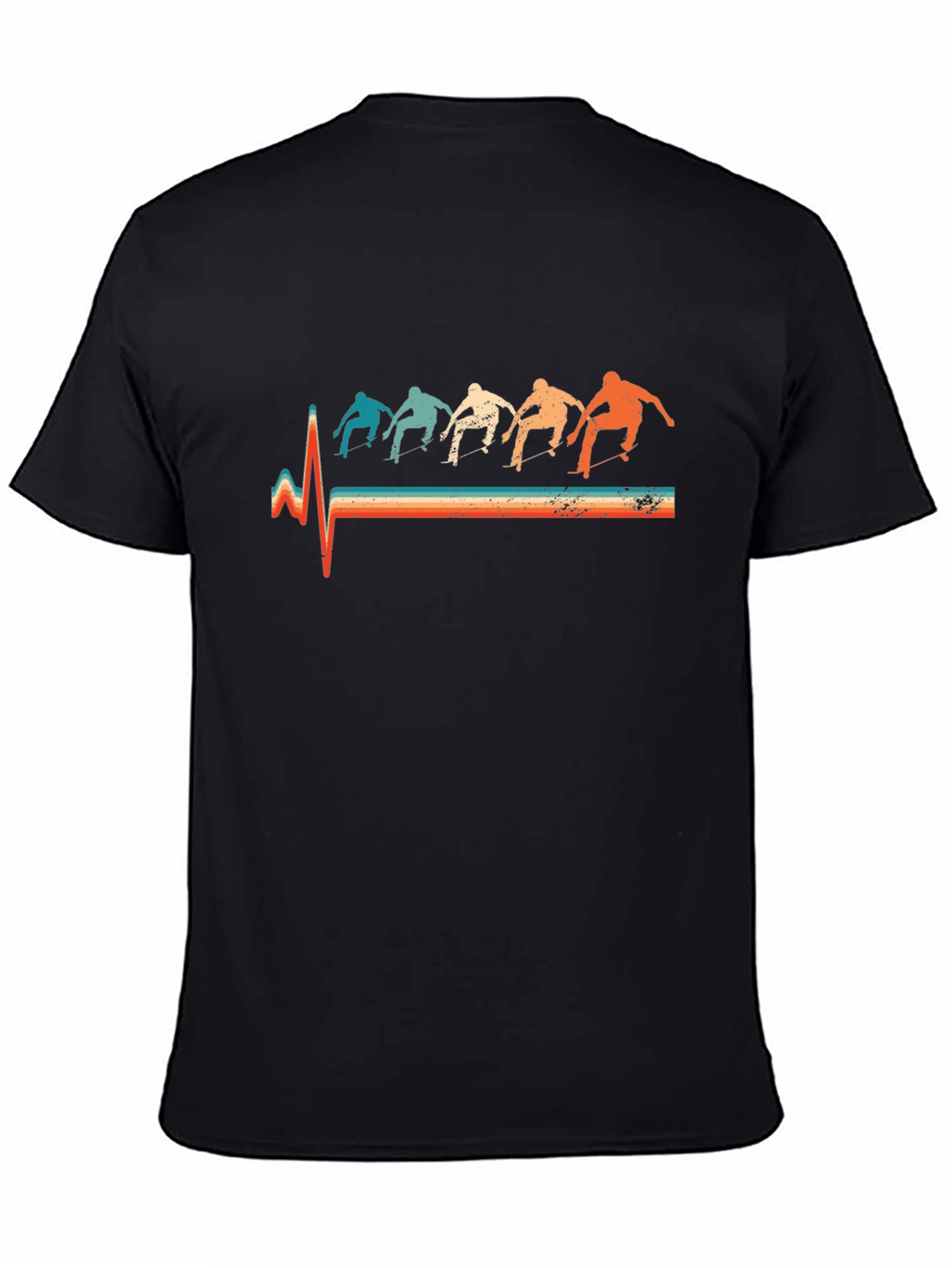 Retro Skateboarder Heartbeat T-Shirt - Black