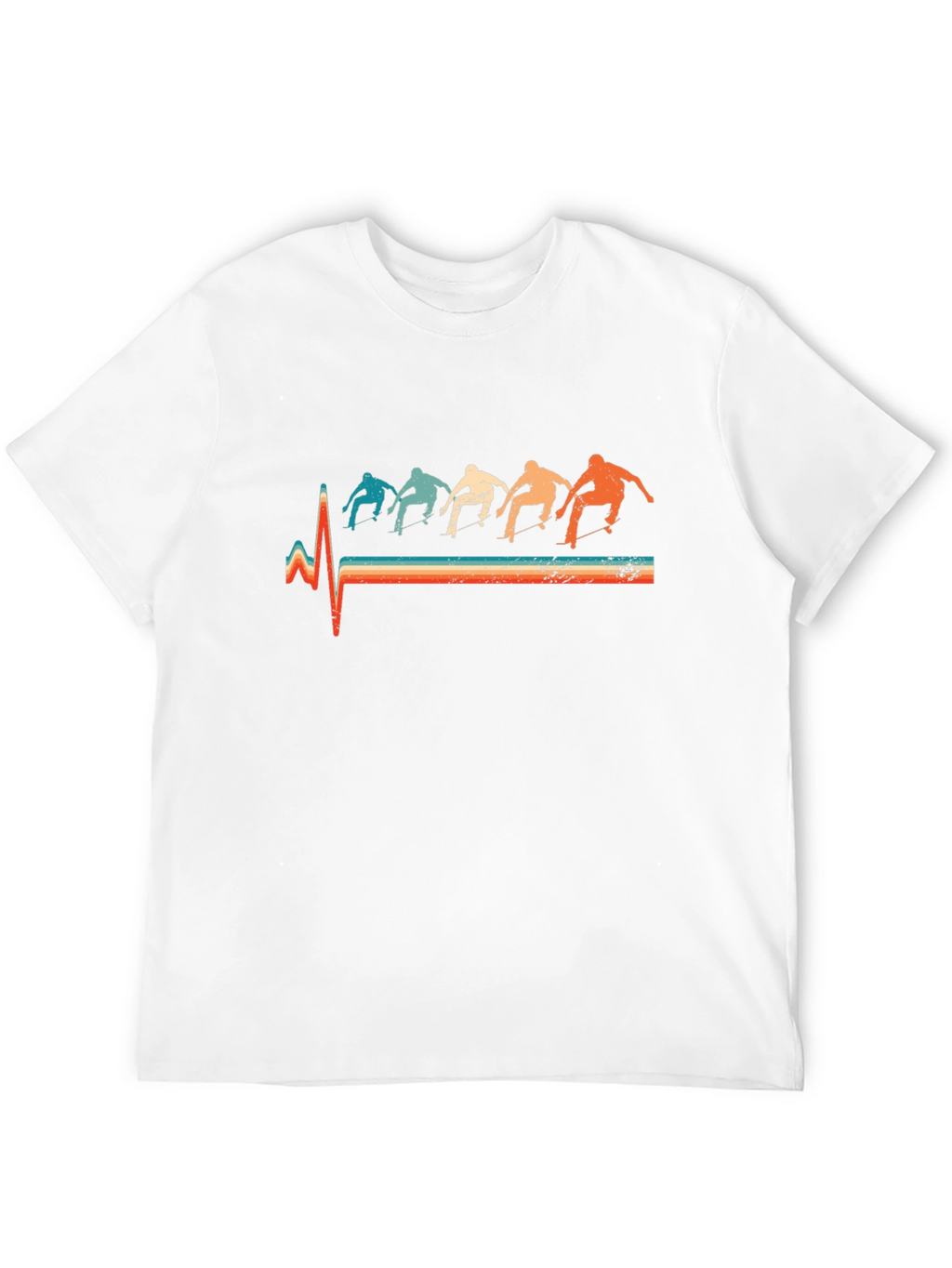 Retro Skateboarder Heartbeat T-Shirt - Black