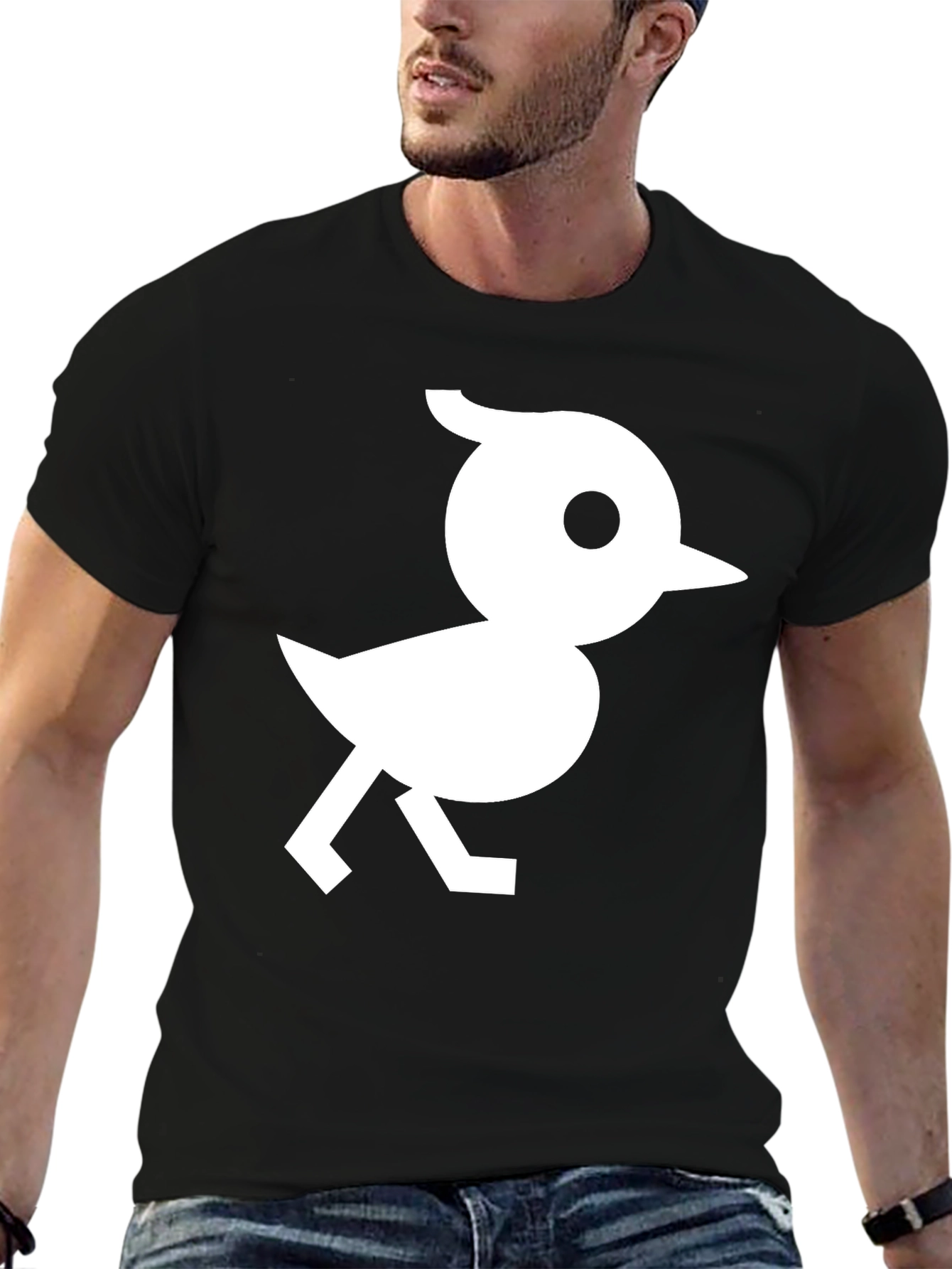 Black T-Shirt with White Bird Graphic