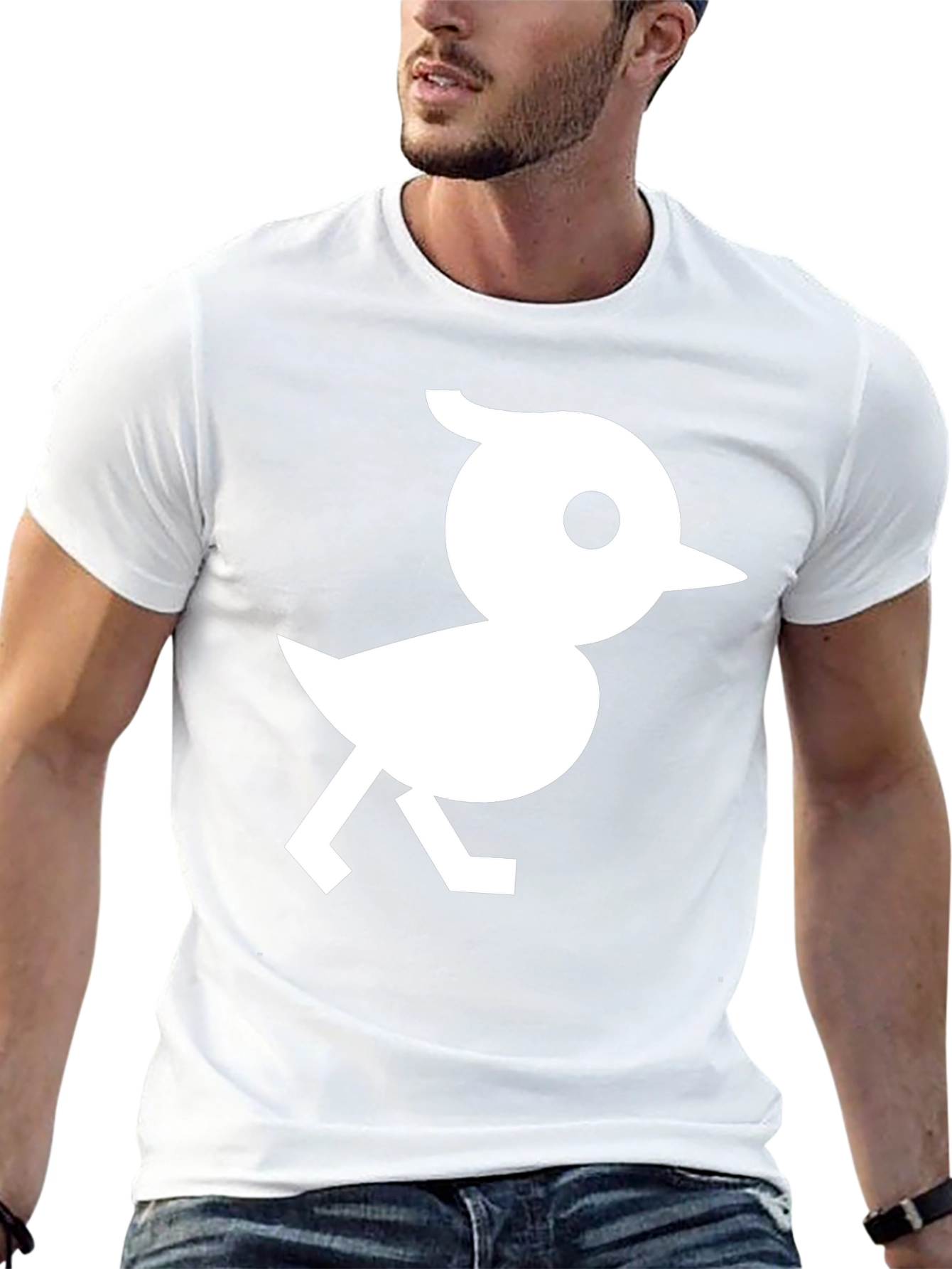 Black T-Shirt with White Bird Graphic