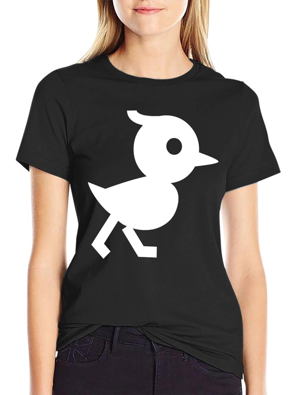 Black T-Shirt with White Bird Graphic