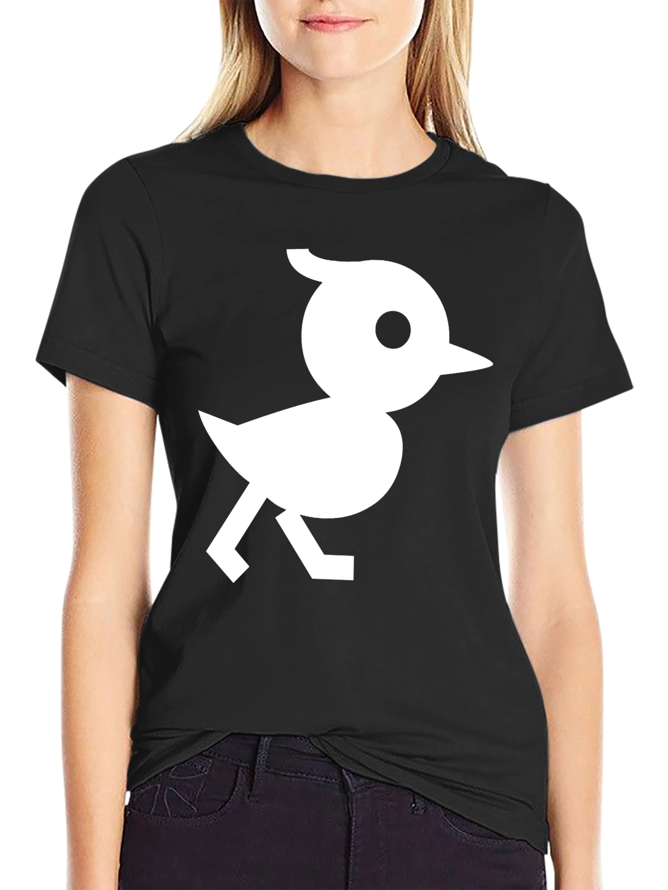 Black T-Shirt with White Bird Graphic