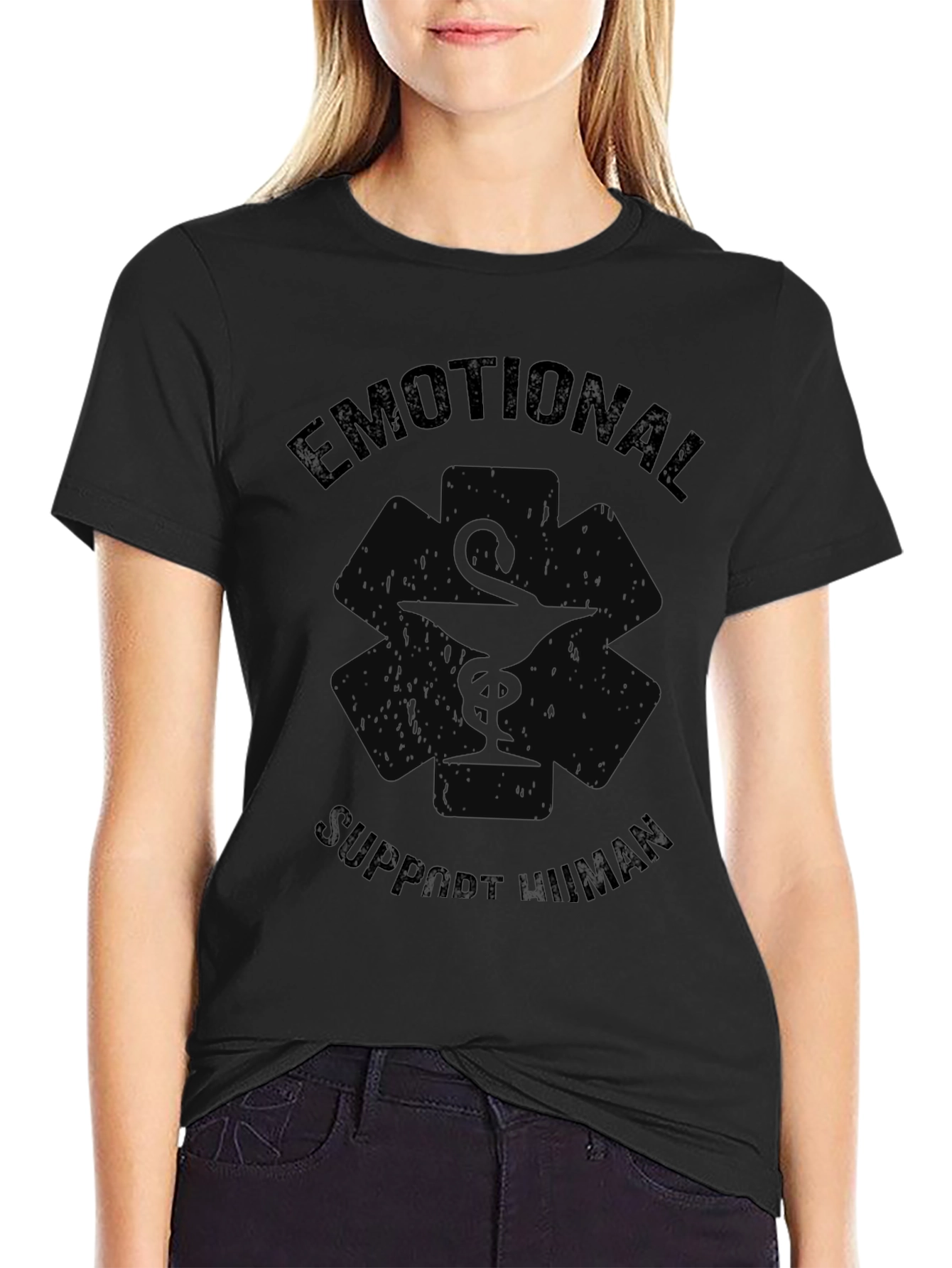 Emotional Support Human Black T-Shirt