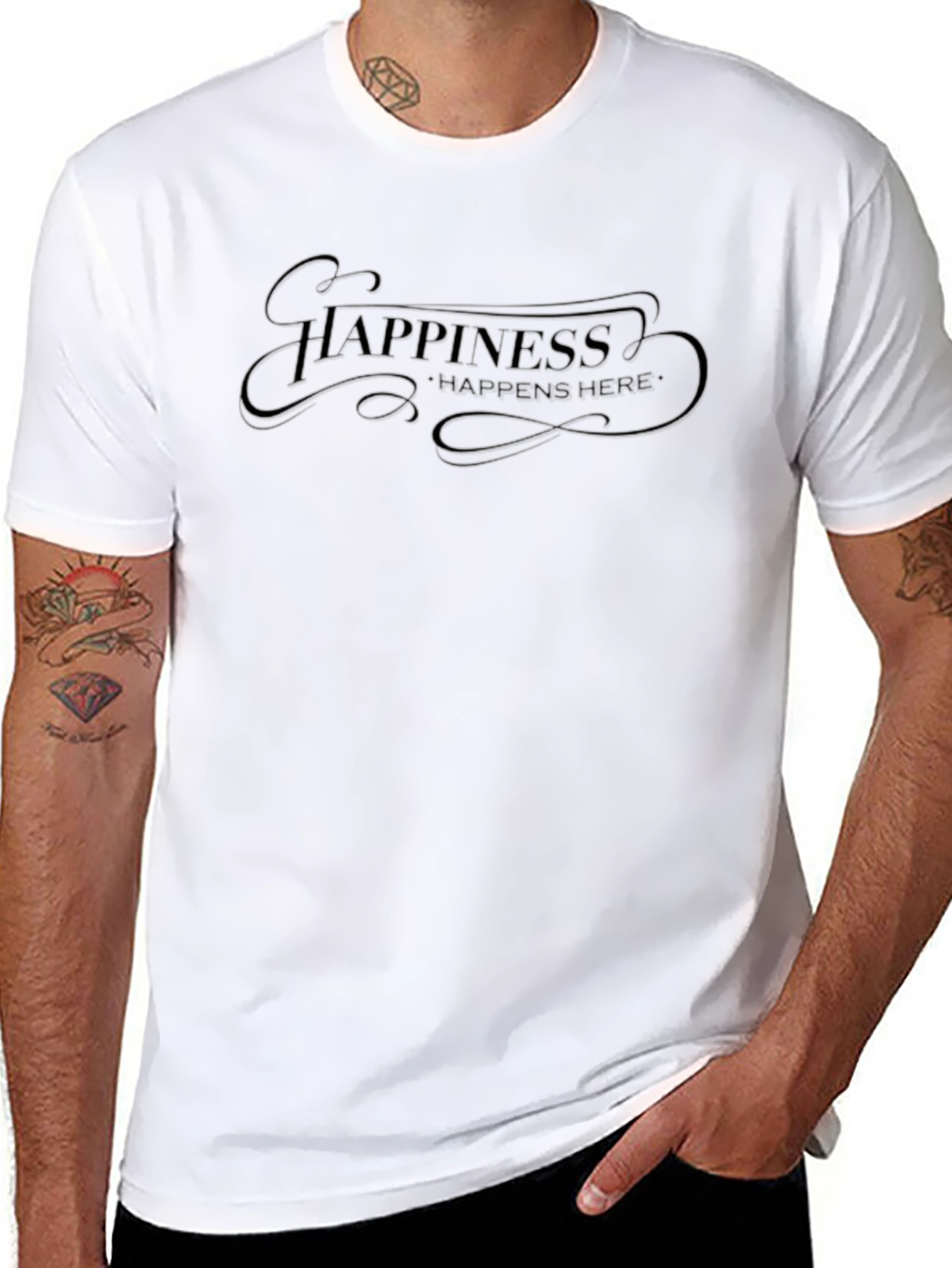 Happiness Happens Here Black Graphic Tee