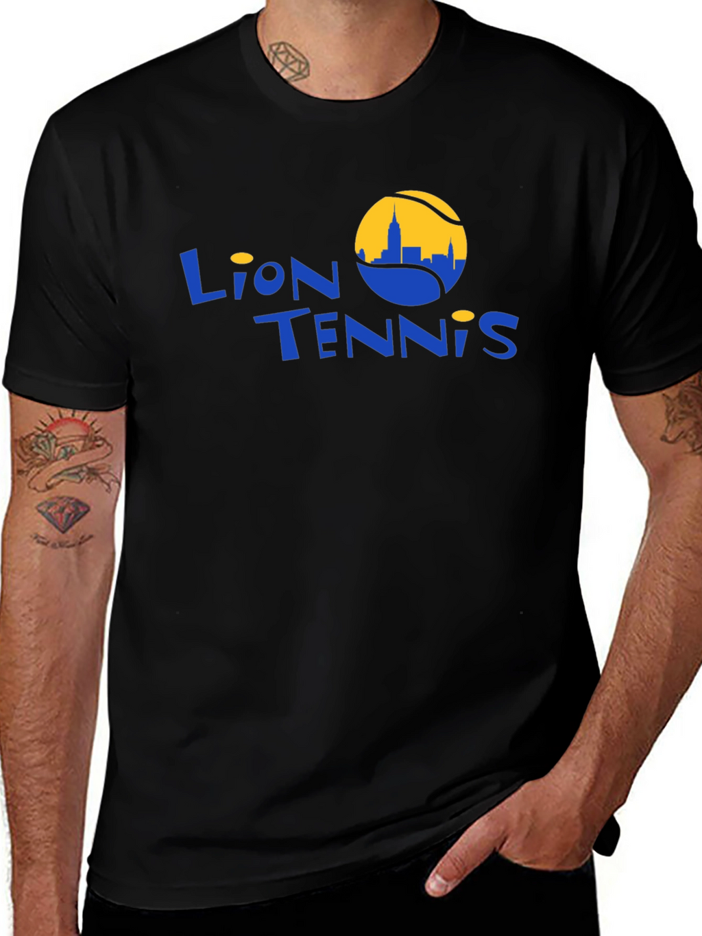 Lion Tennis Black Graphic T-Shirt