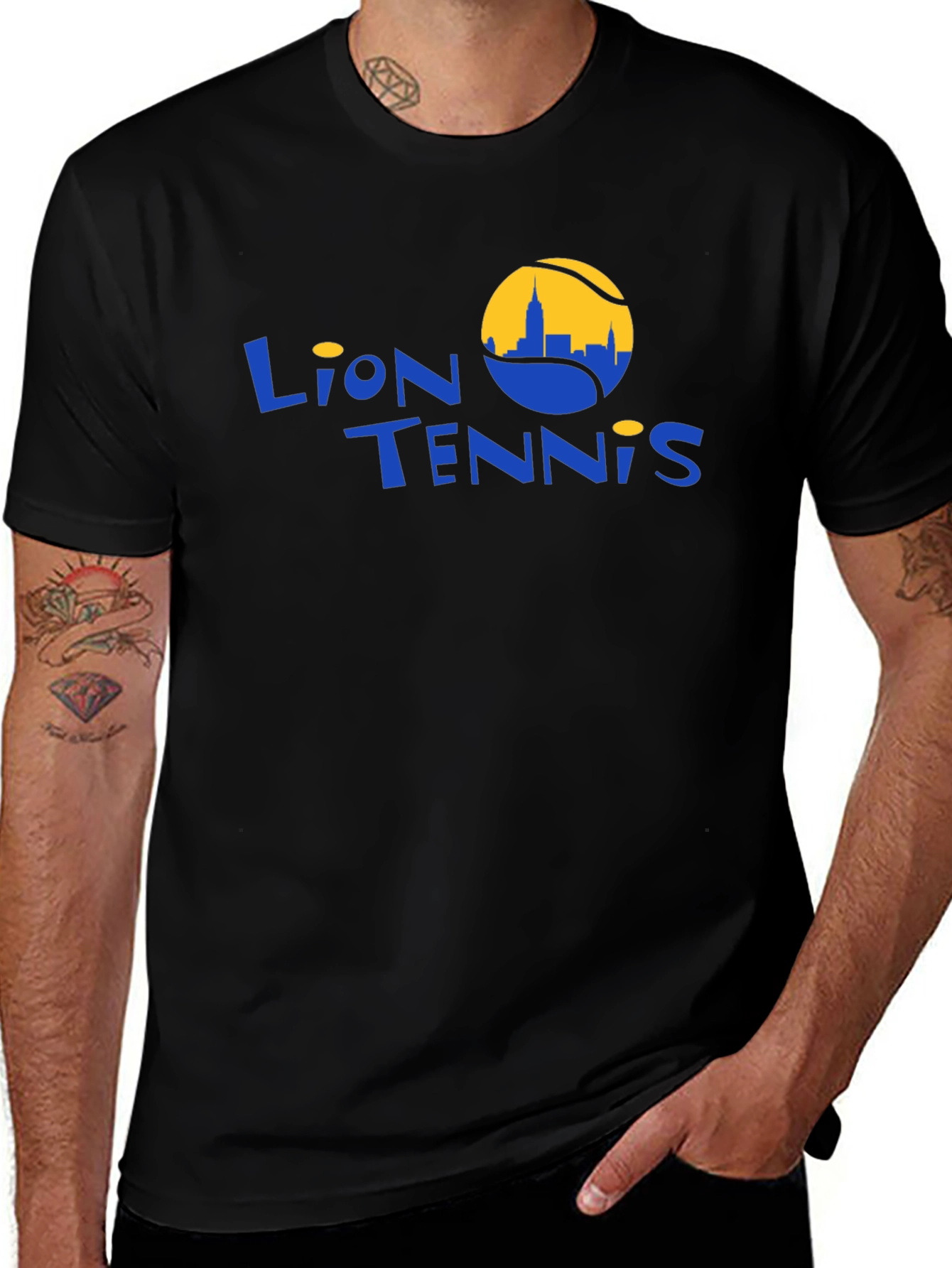 Lion Tennis Black Graphic T-Shirt