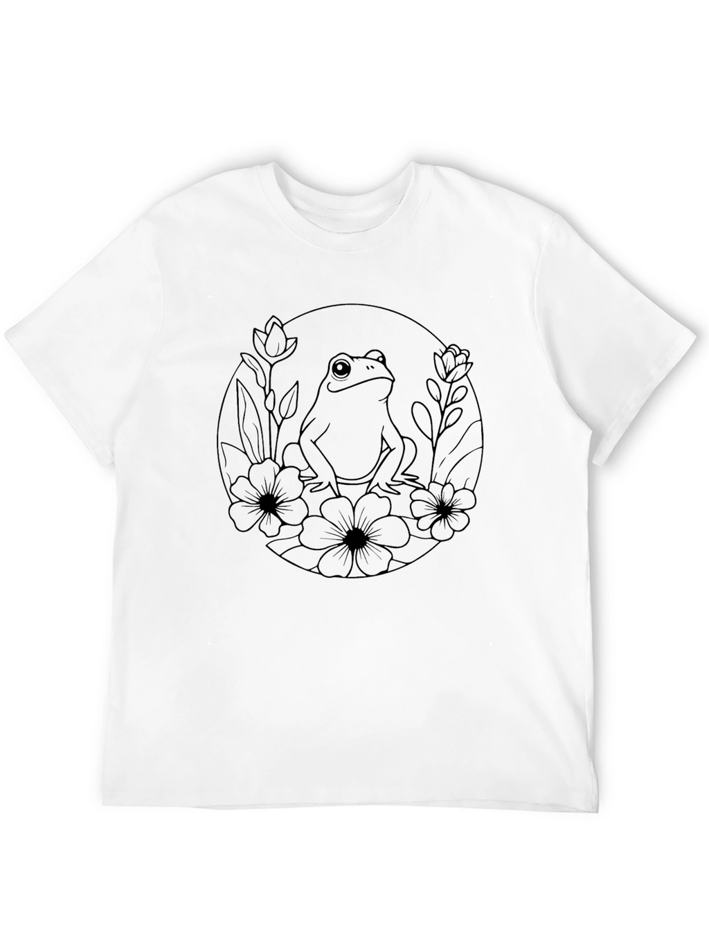 Black T-Shirt with Frog & Floral Design