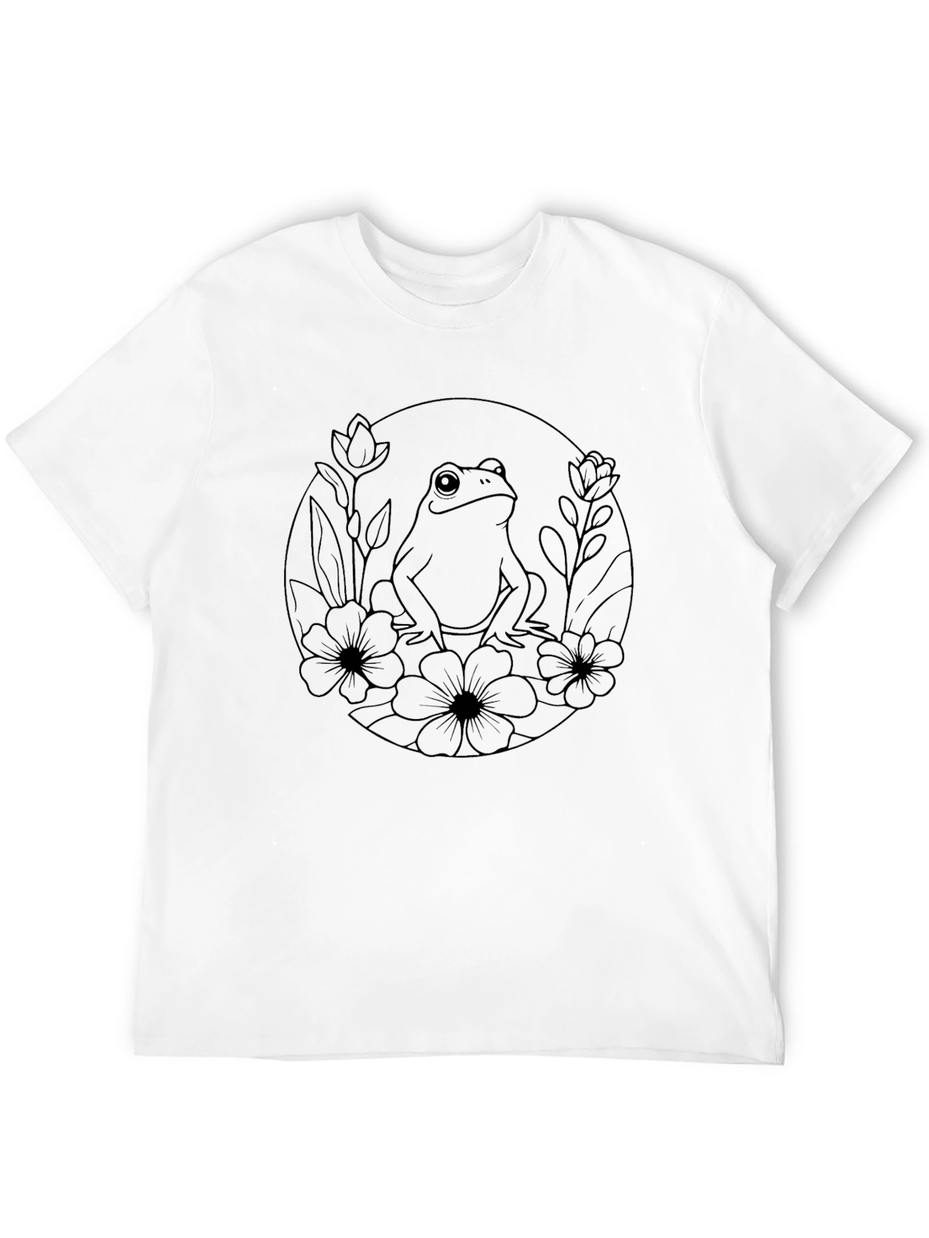 Black T-Shirt with Frog & Floral Design