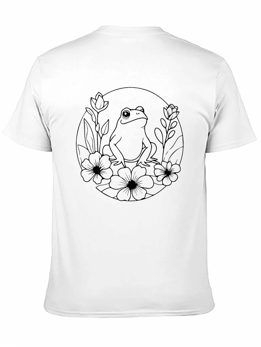 Black T-Shirt with Frog & Floral Design