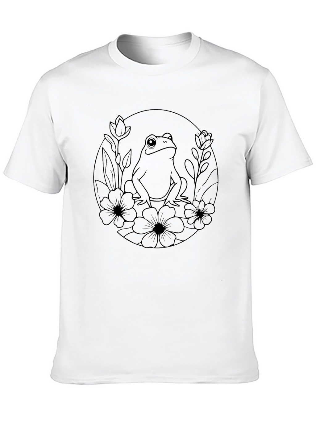 Black T-Shirt with Frog & Floral Design