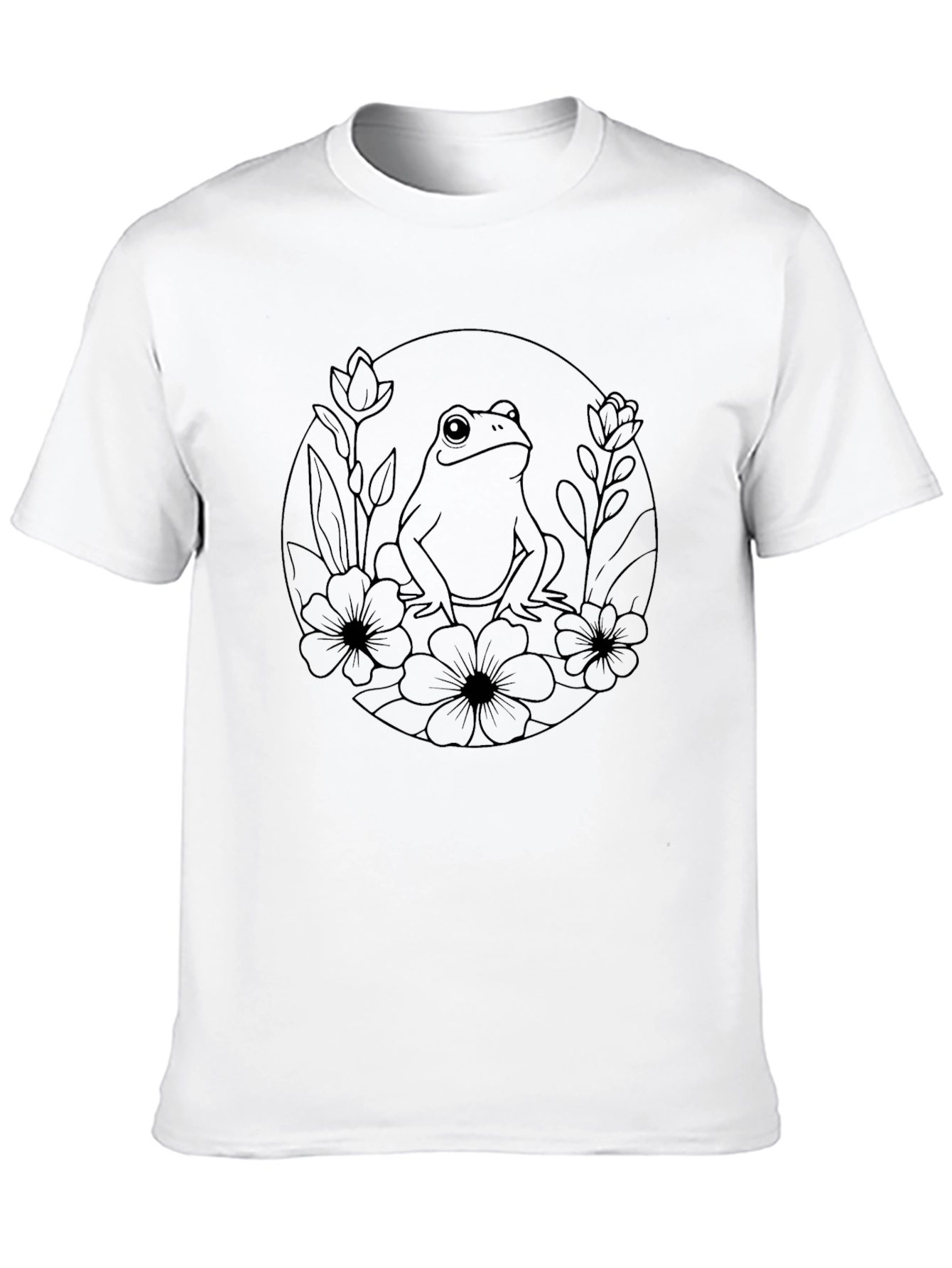 Black T-Shirt with Frog & Floral Design