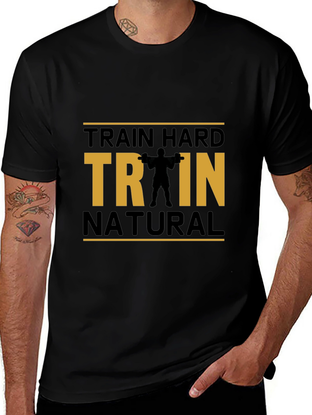 Train Hard Natural Black Cotton T-Shirt