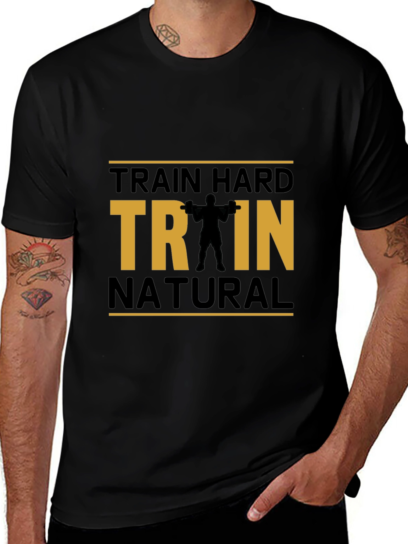 Train Hard Natural Black Cotton T-Shirt