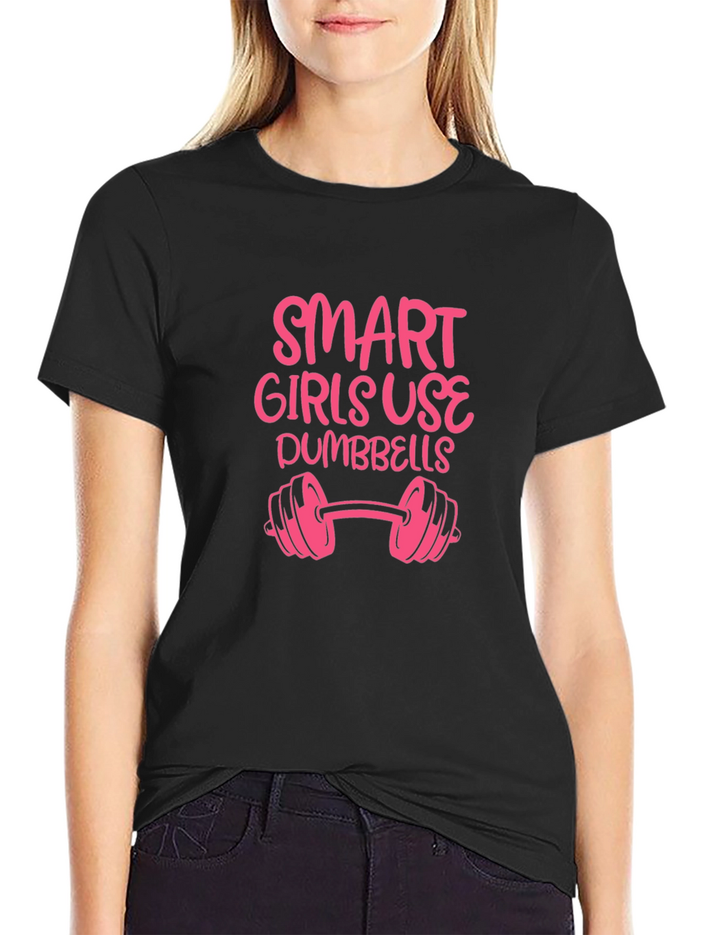 Smart Girls Use Dumbbells Graphic T-Shirt - Black