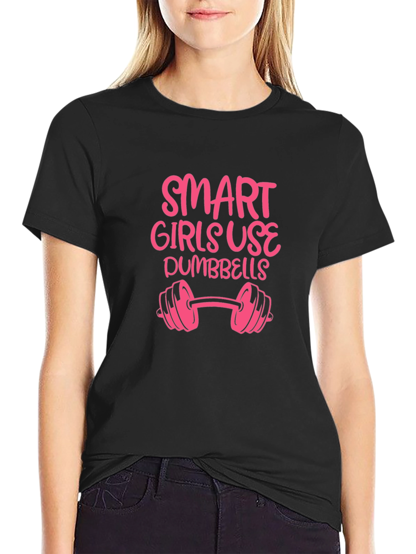 Smart Girls Use Dumbbells Graphic T-Shirt - Black