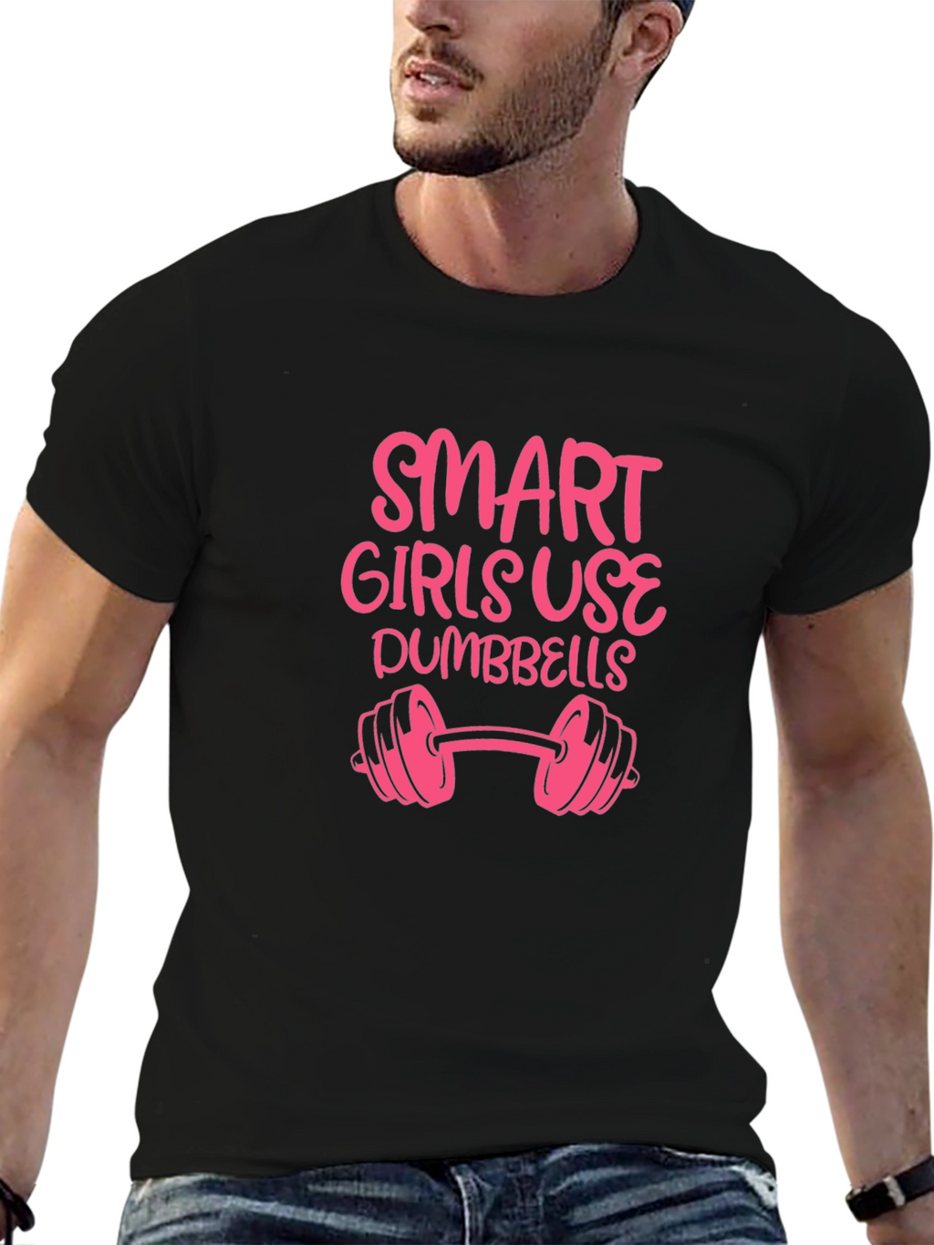 Smart Girls Use Dumbbells Graphic T-Shirt - Black