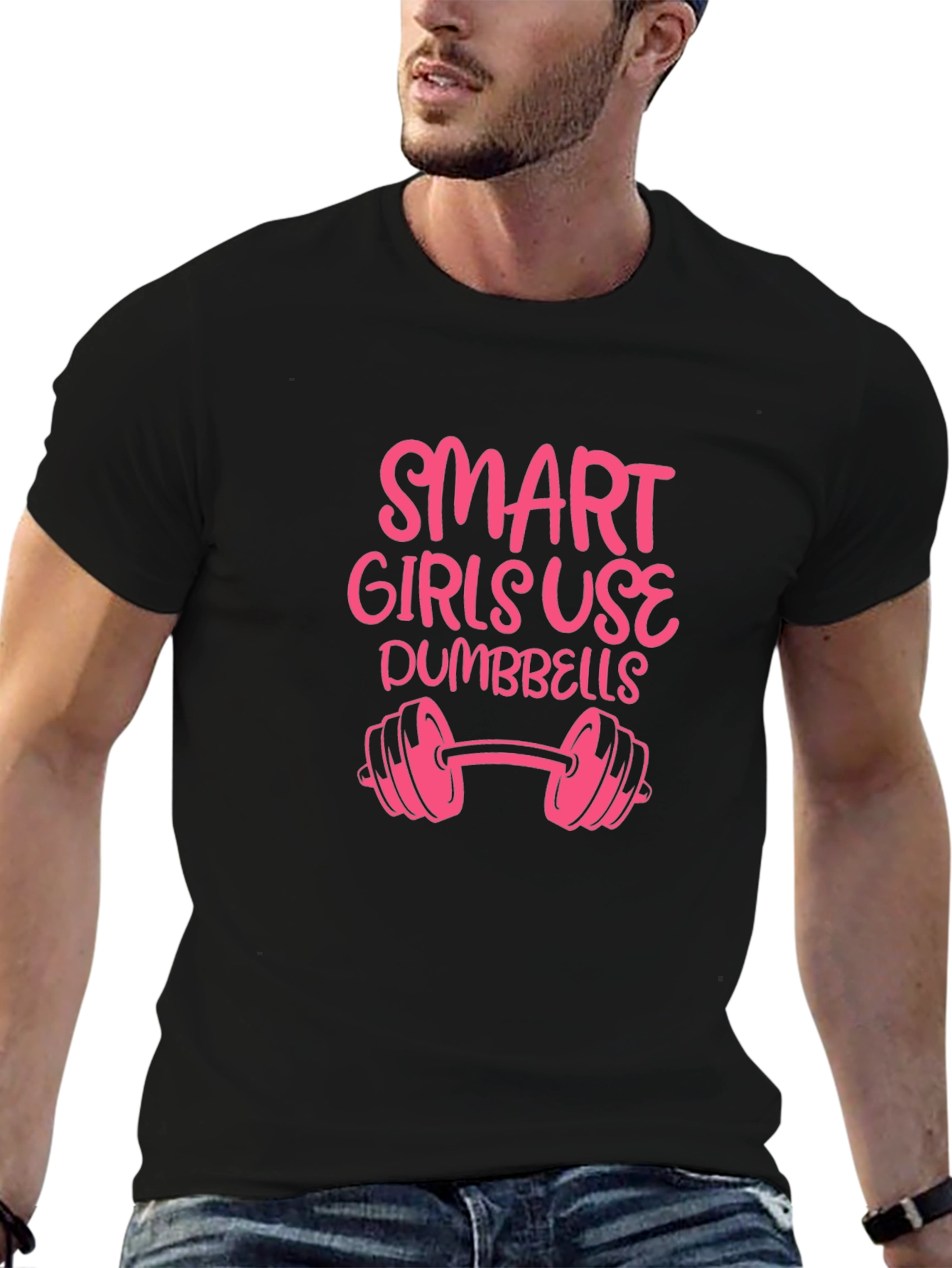 Smart Girls Use Dumbbells Graphic T-Shirt - Black