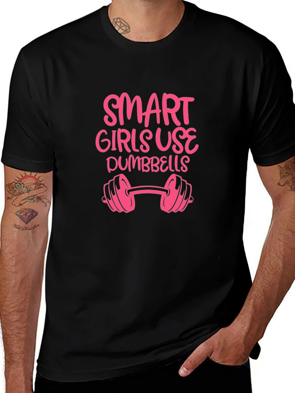 Smart Girls Use Dumbbells Graphic T-Shirt - Black