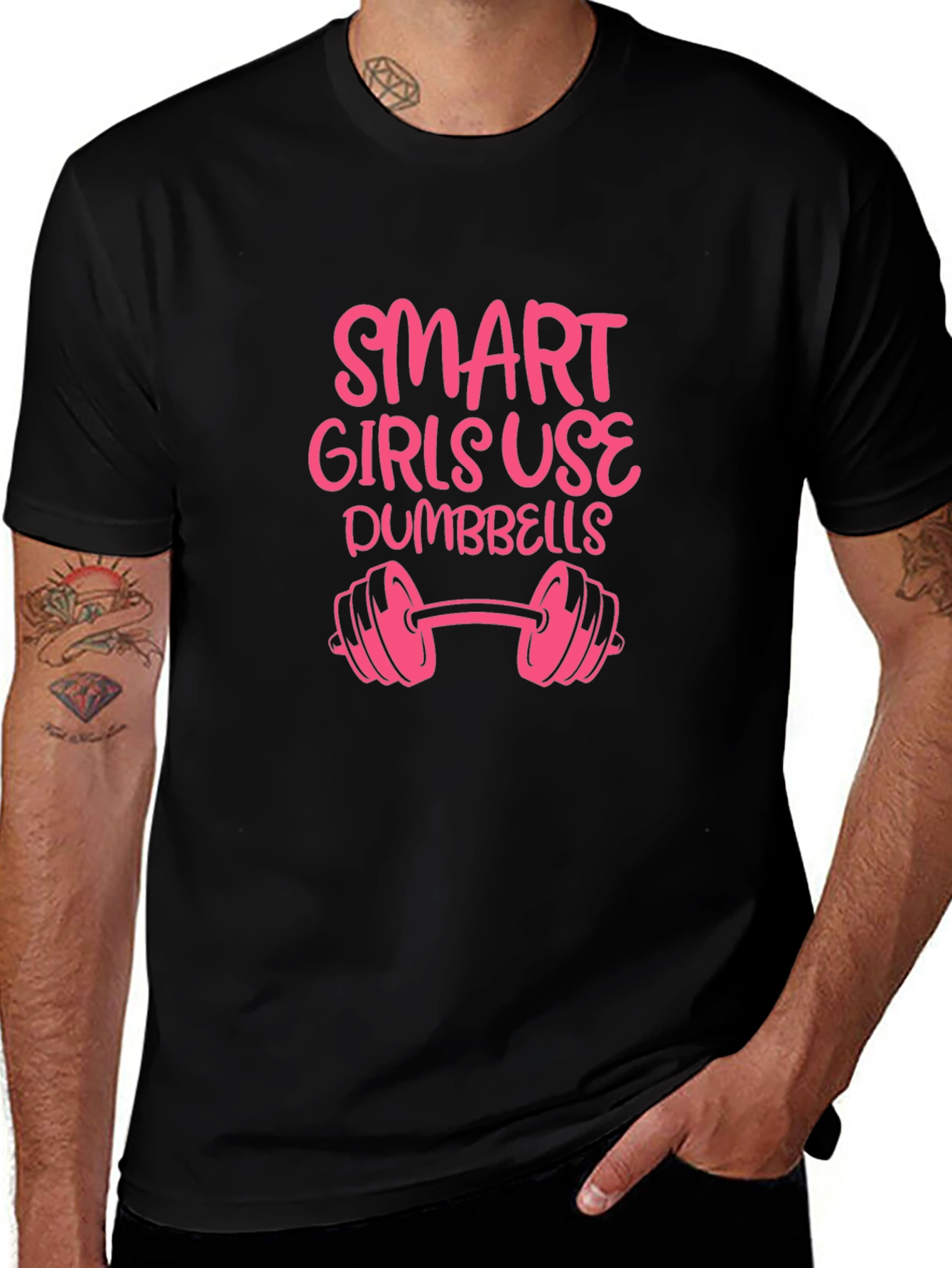 Smart Girls Use Dumbbells Graphic T-Shirt - Black