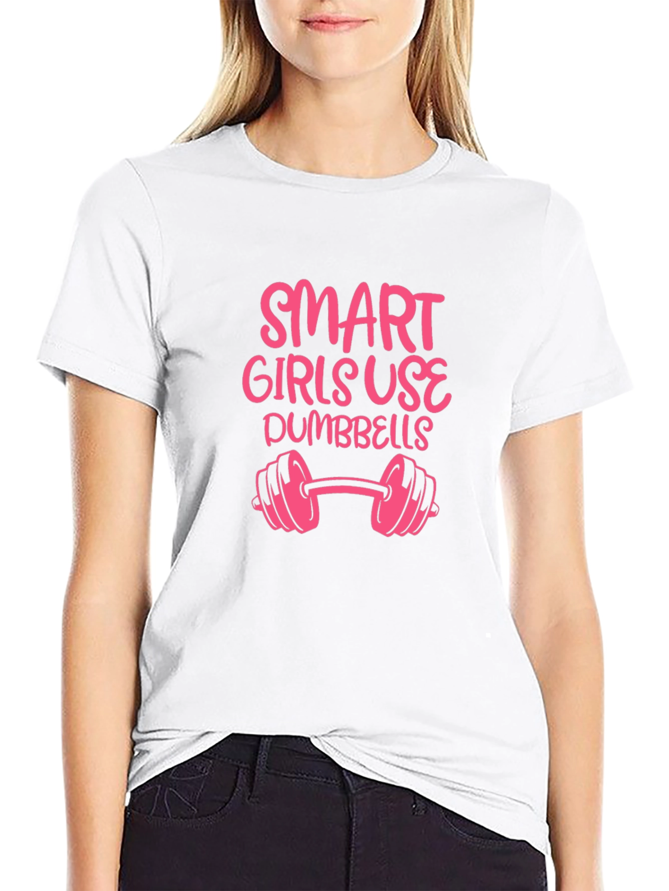 Smart Girls Use Dumbbells Graphic T-Shirt - Black