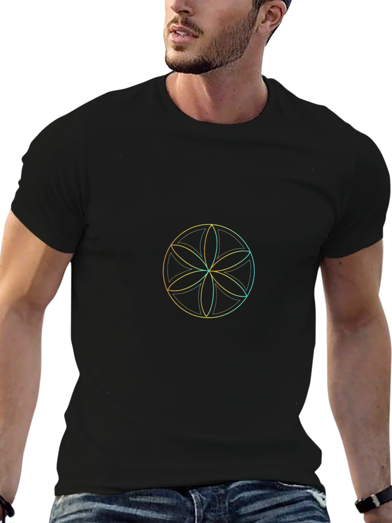 Geometric Flower of Life T-Shirt - Black