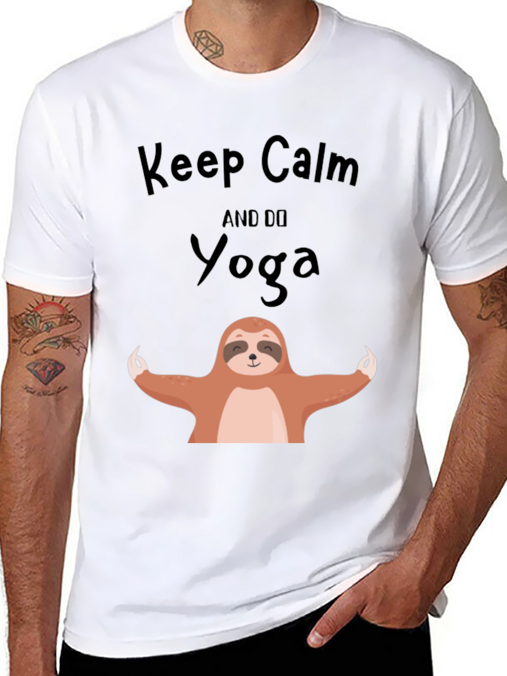 Keep Calm Sloth Yoga Graphic Tee - Black