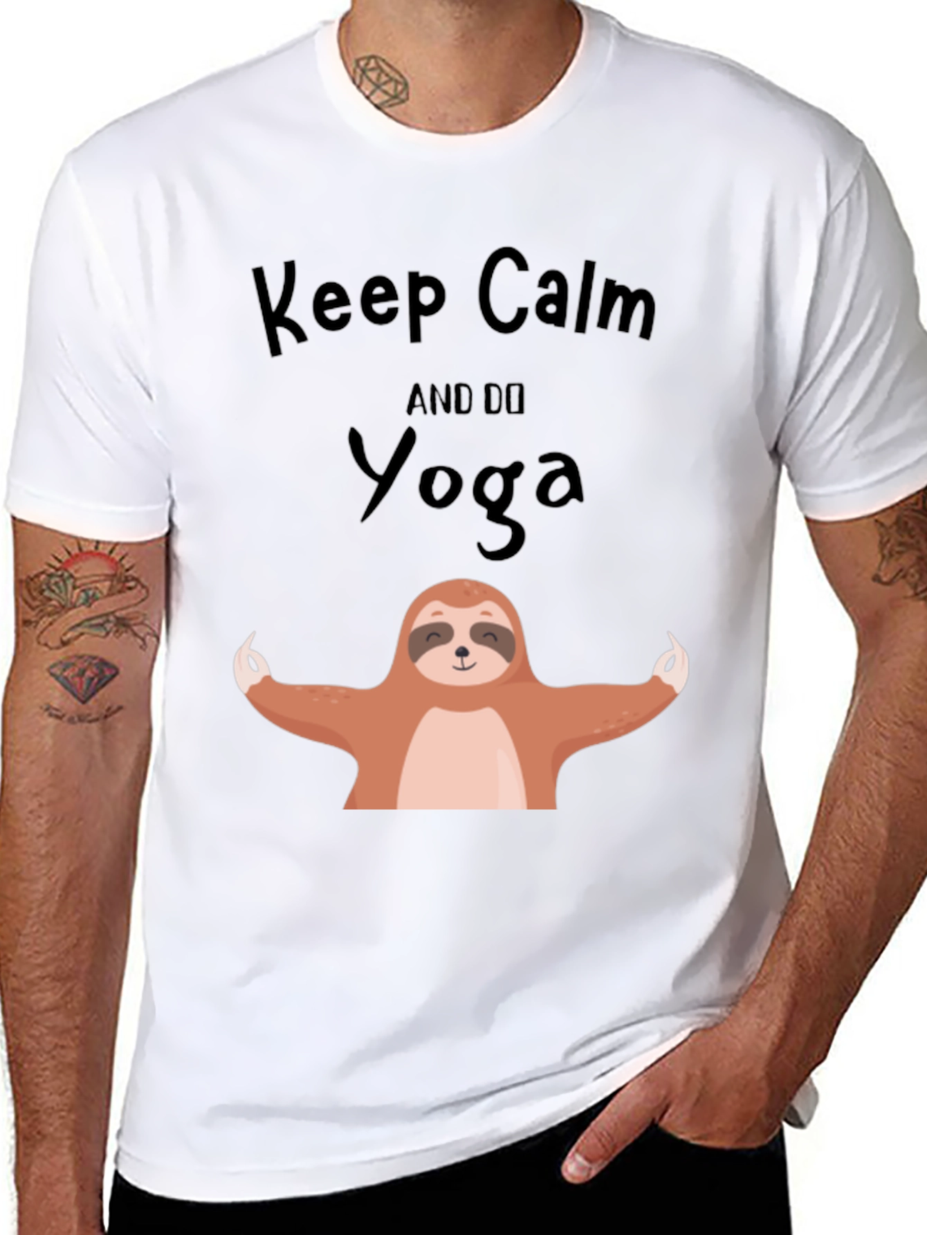 Keep Calm Sloth Yoga Graphic Tee - Black