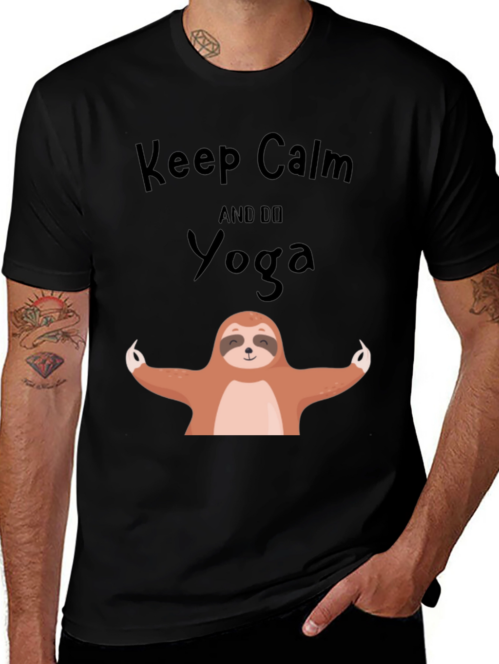 Keep Calm Sloth Yoga Graphic Tee - Black