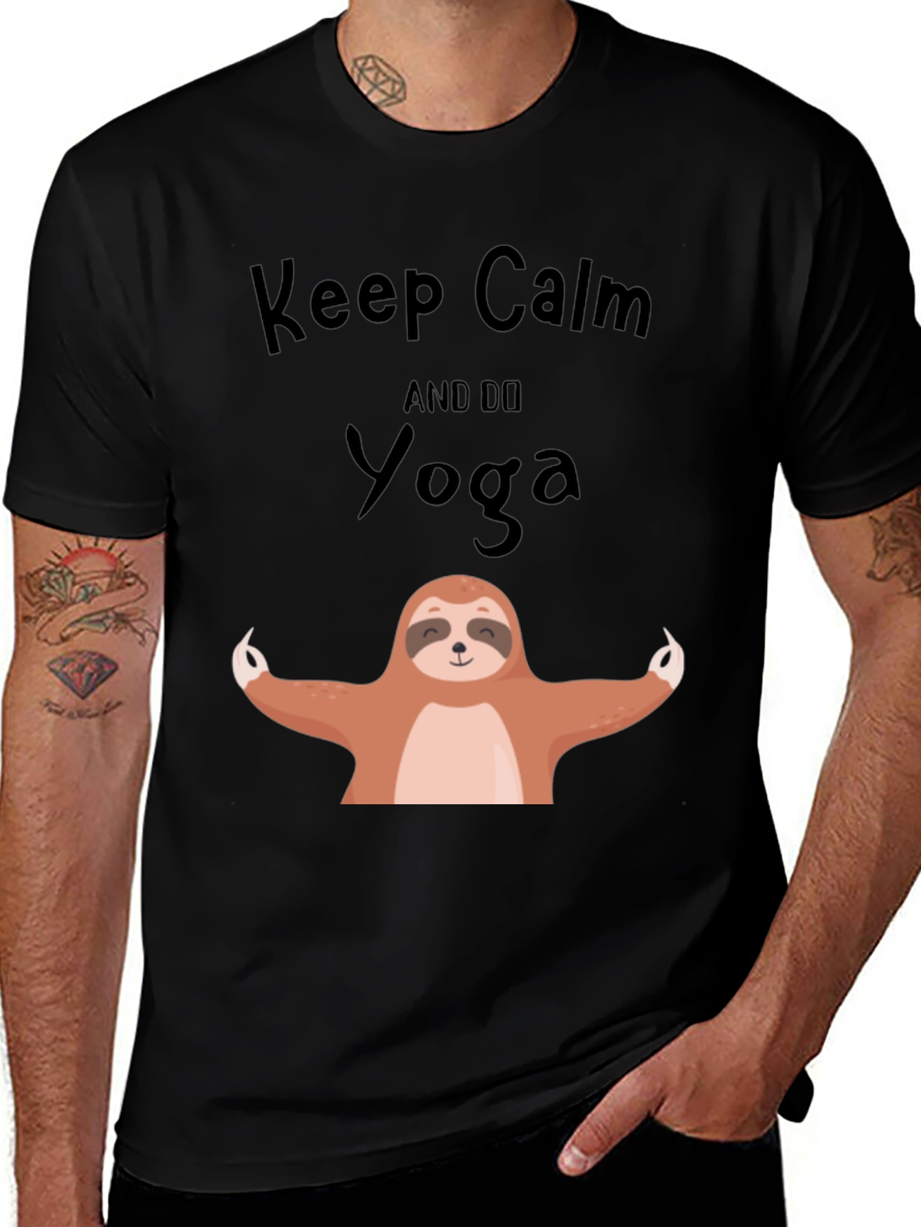 Keep Calm Sloth Yoga Graphic Tee - Black