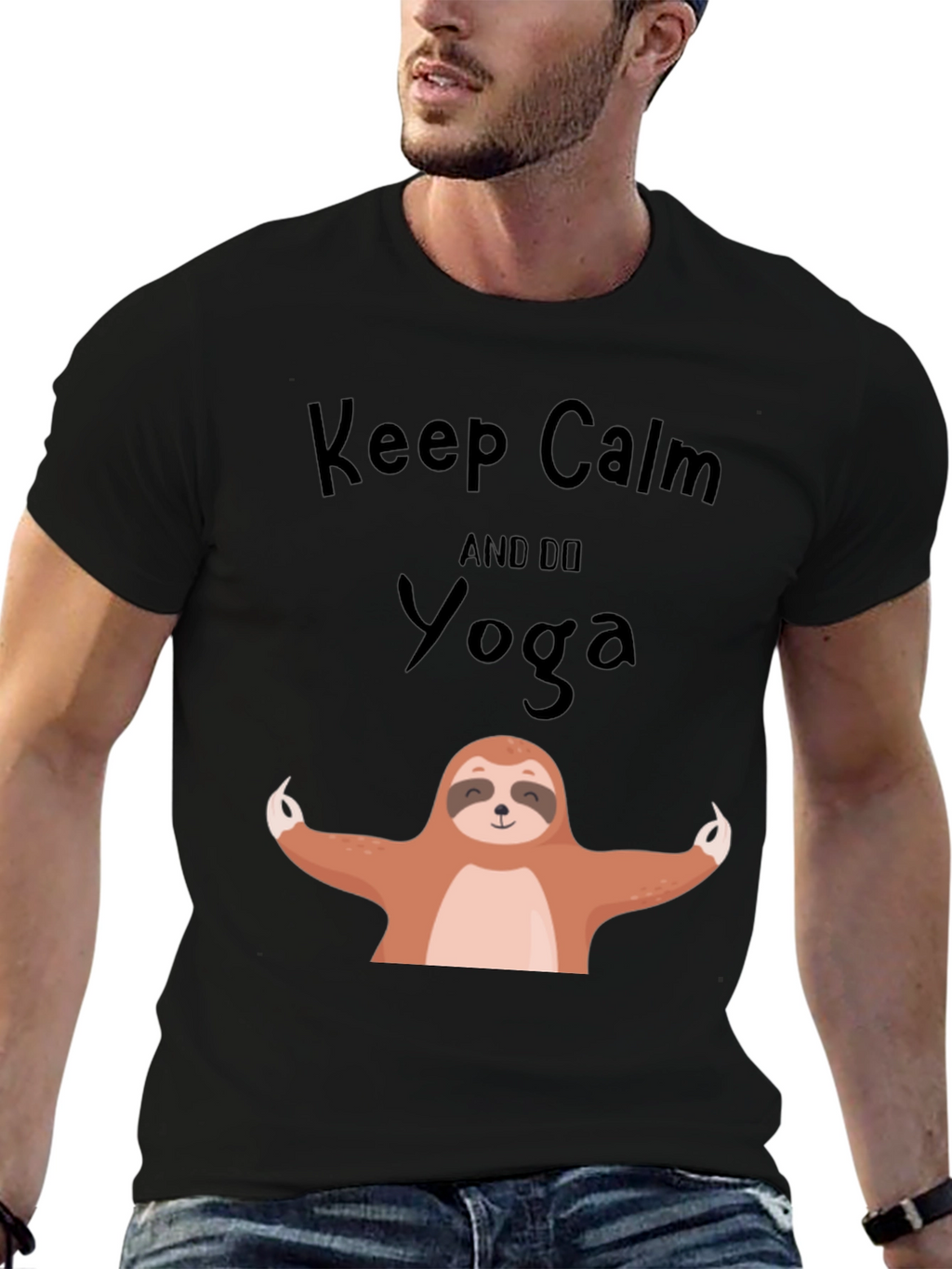 Keep Calm Sloth Yoga Graphic Tee - Black