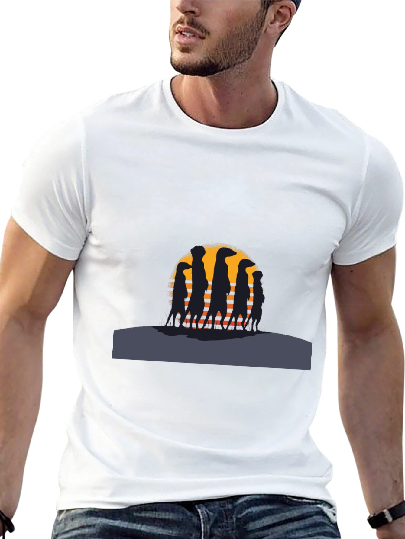 Meerkat Sunset Silhouette Black T-Shirt